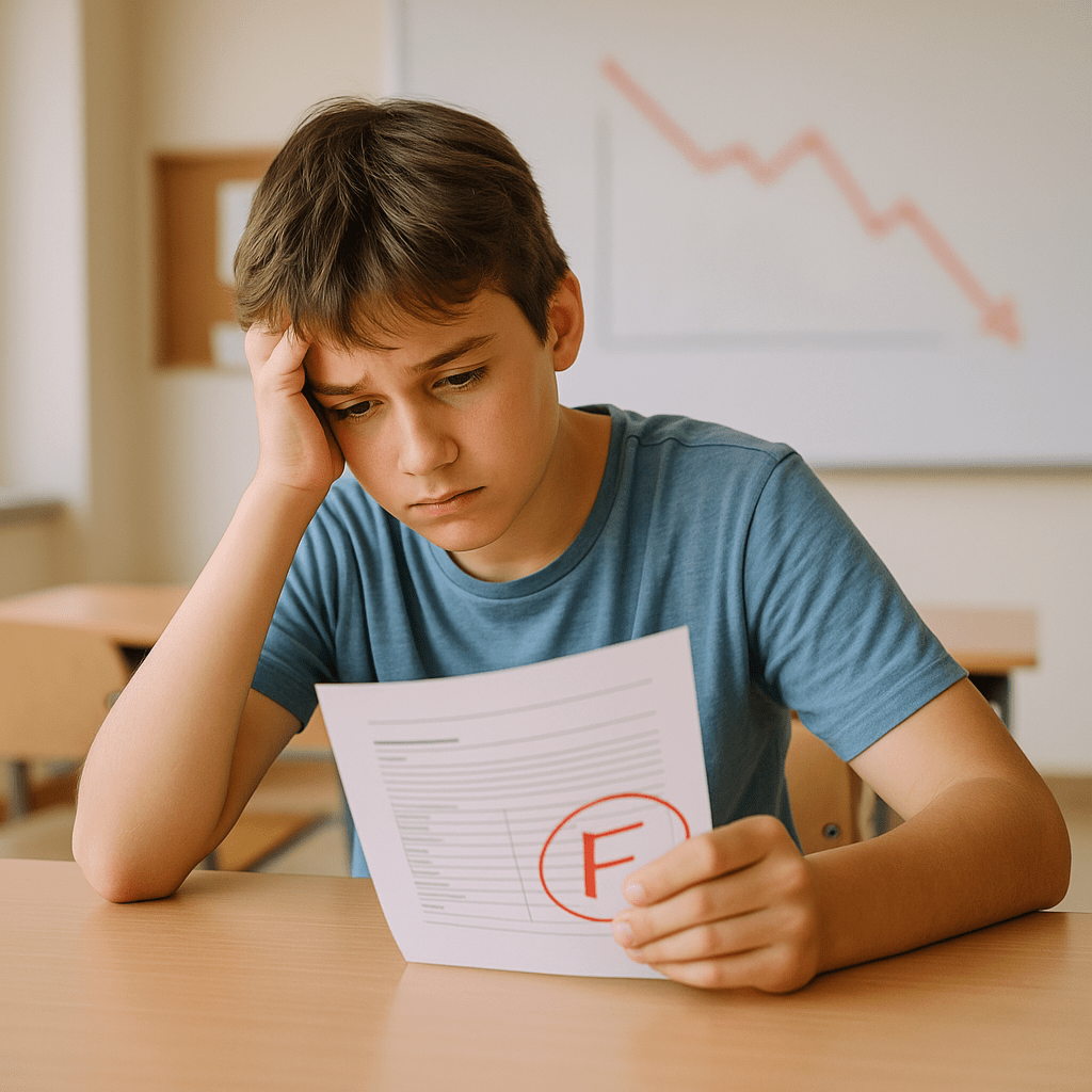 مدیر مدرسه‌ای در حال صحبت با دانش‌آموزی است که دیر به مدرسه رسیده؛ در پس‌زمینه ساختمان مدرسه و ساعت دیواری دیده می‌شود.