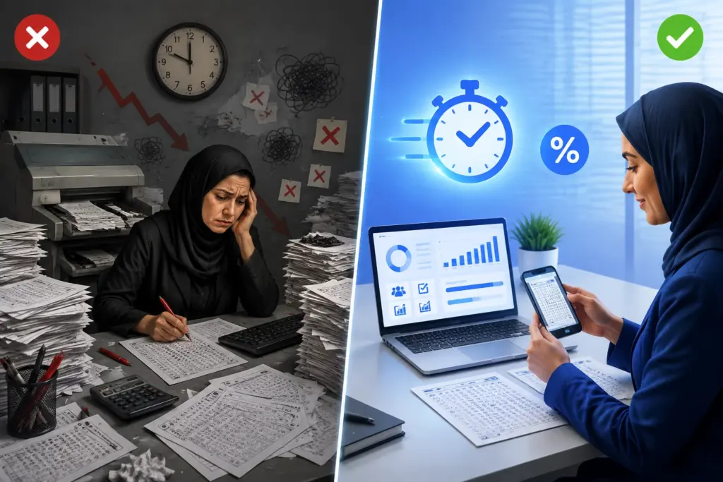 مقایسه تصحیح پاسخنامه در روش سنتی با نرم افزار مدرسه سایما؛ استفاده از اسکنر OMR و کاغذبازی در برابر عکسبرداری با دوربین موبایل، محاسبه خودکار نمره و نمایش نتیجه در پنل مدرسه