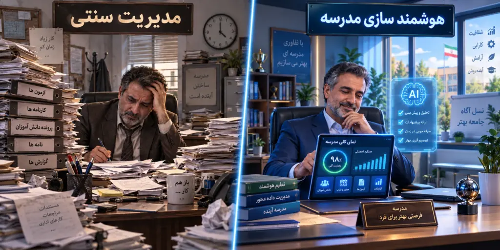 تفاوت مدیریت با هوشمند سازی مدرسه با مدیریت به سبک سنتی